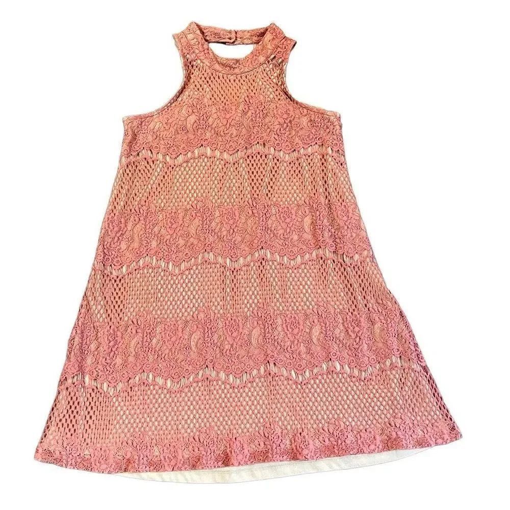 Dina Be Pink Rose Lace Halter MIDI Dress Small